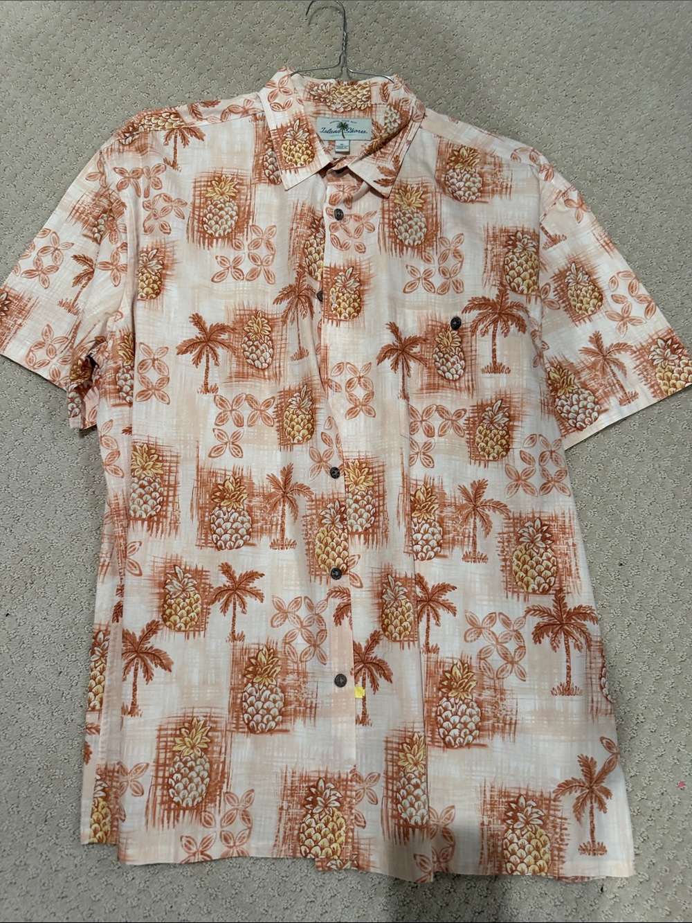 Men's Short-Sleeve Pineapple Print Camp Shirt - Cream & Brown